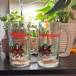 VINTAGE Budweiser Clydesdale Horses Beer Mugs - Set of 2